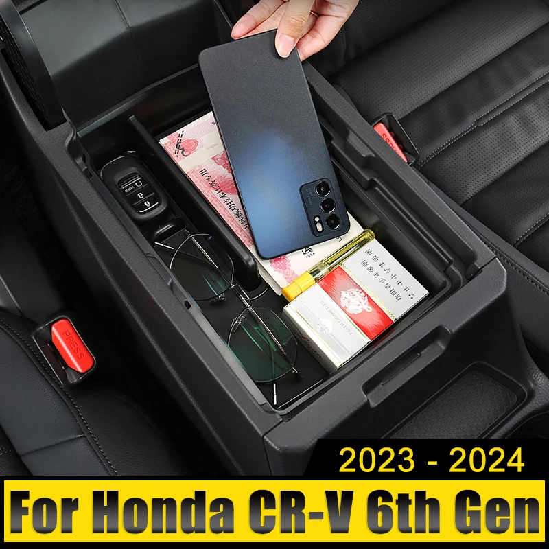 

Car Central Armrest Storage Box Cover Center Console Flocking Organizer Tray For Honda CR-V CRV 6th Gen 2023 2024 2025 Hybrid