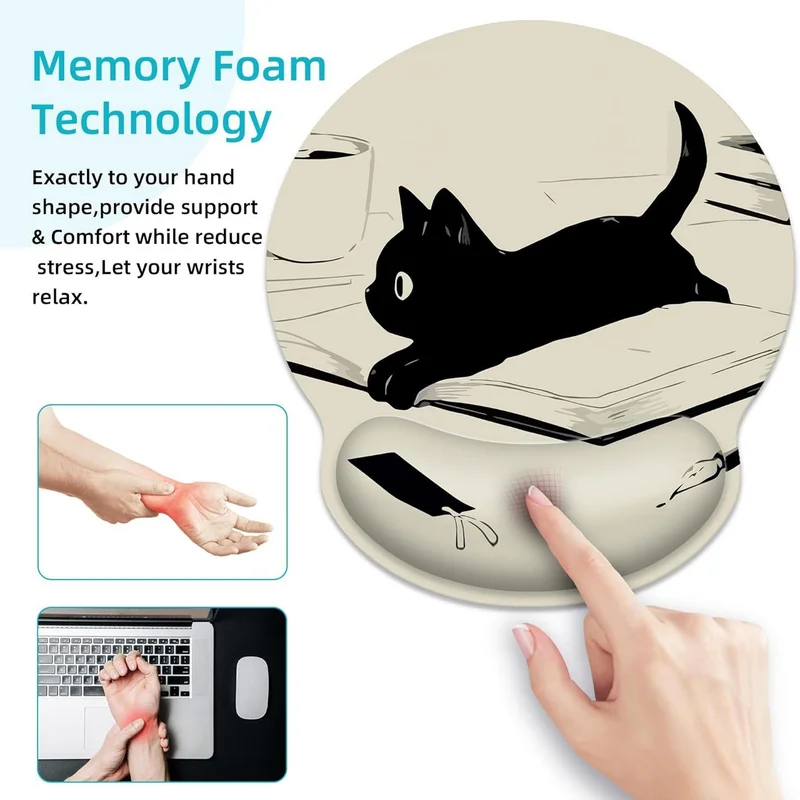Cute Kitten Wrist Rest Mouse Pad - Soft and Comfortable, Wrist Support, Stain-Resistant, Anti-Slip, Office Use