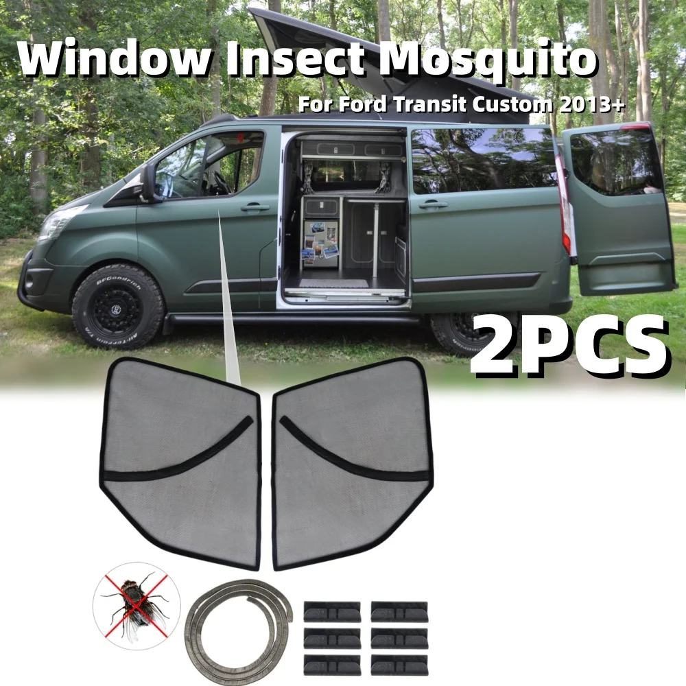 2 piezas de mosquitera magnética para ventana delantera de autocaravana, protección contra insectos y moscas para Ford Transit Custom 2013+
