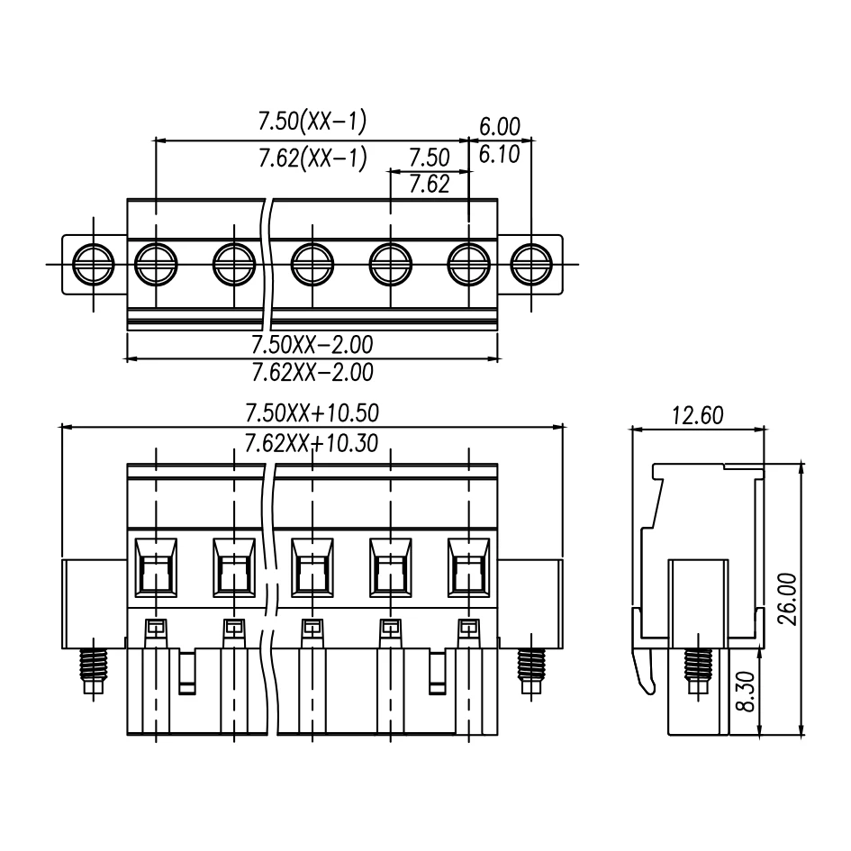 100PIN 7.62mm 2EDGKAM FEMALE 2PIN 3PIN WITH FLANGE PCB CONNECTOR PLUG-IN TERMINAL BlOCKSGMVSTBR2.5/-ST-7.62 PHOENIX 3ESDP BLZ7.6