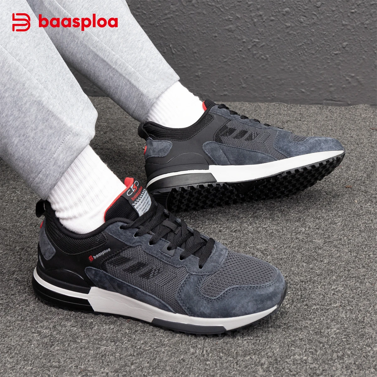 

Baasploa Men Sport Shoes New Fashion Mesh Breathable Casual Sneakers Male Lightweight Walking Shoes Tenis Antiskid Lace-Up