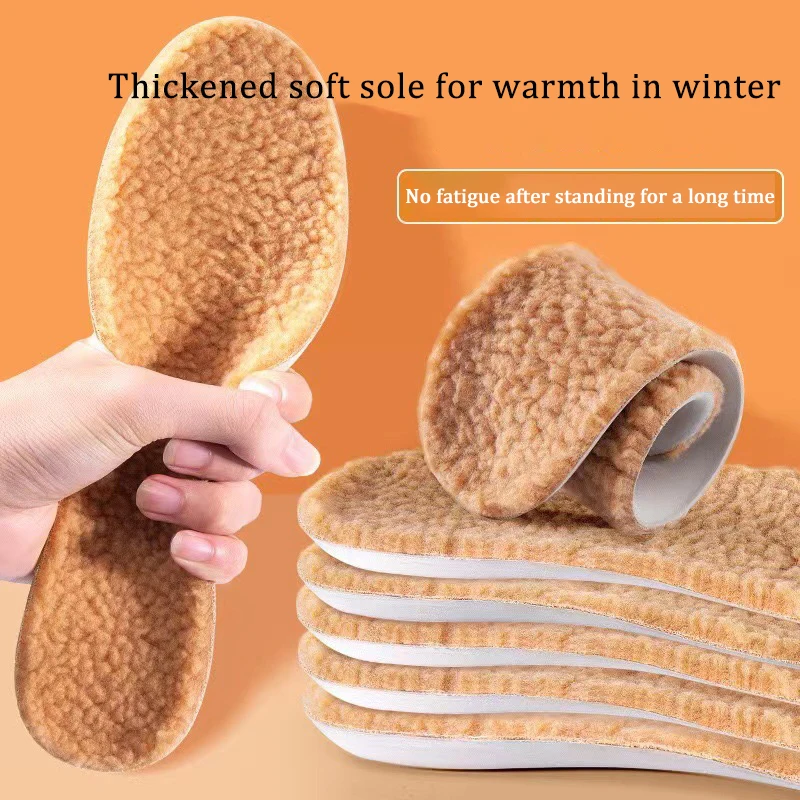 Wool Warm Insoles Winter Latex Padded Thickened Soft Bottom Sports Cotton Insoles Warm Plush Self Heated Thermal Feet Shoes Pads