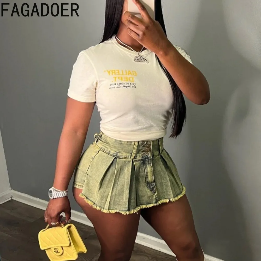 FAGADOER-Short en denim pour femmes, jupe plissée, extensible, décontracté, rétro, mode années 90, streetwear, pantalon court, été, Y2k