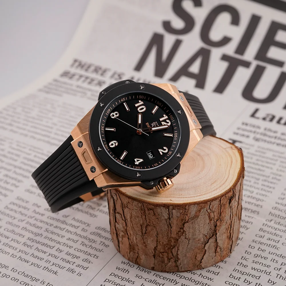 ENITON 40mm NH35 stal nierdzewna r różowe złoto męski zegarek luksusowe zegarki biznesowe mężczyzna sport reloj hombre lujo alta gama