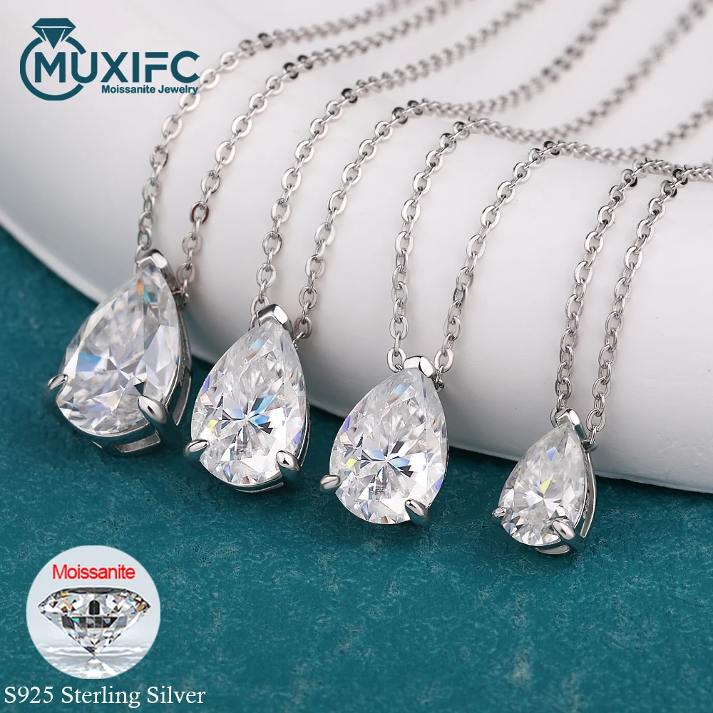 

MUXIFC 1-4CT Pear Cut Moissanite Pendant Necklace for Women Water Drop Lab Diamond Neckchain with Certificate 925 Silver Jewely