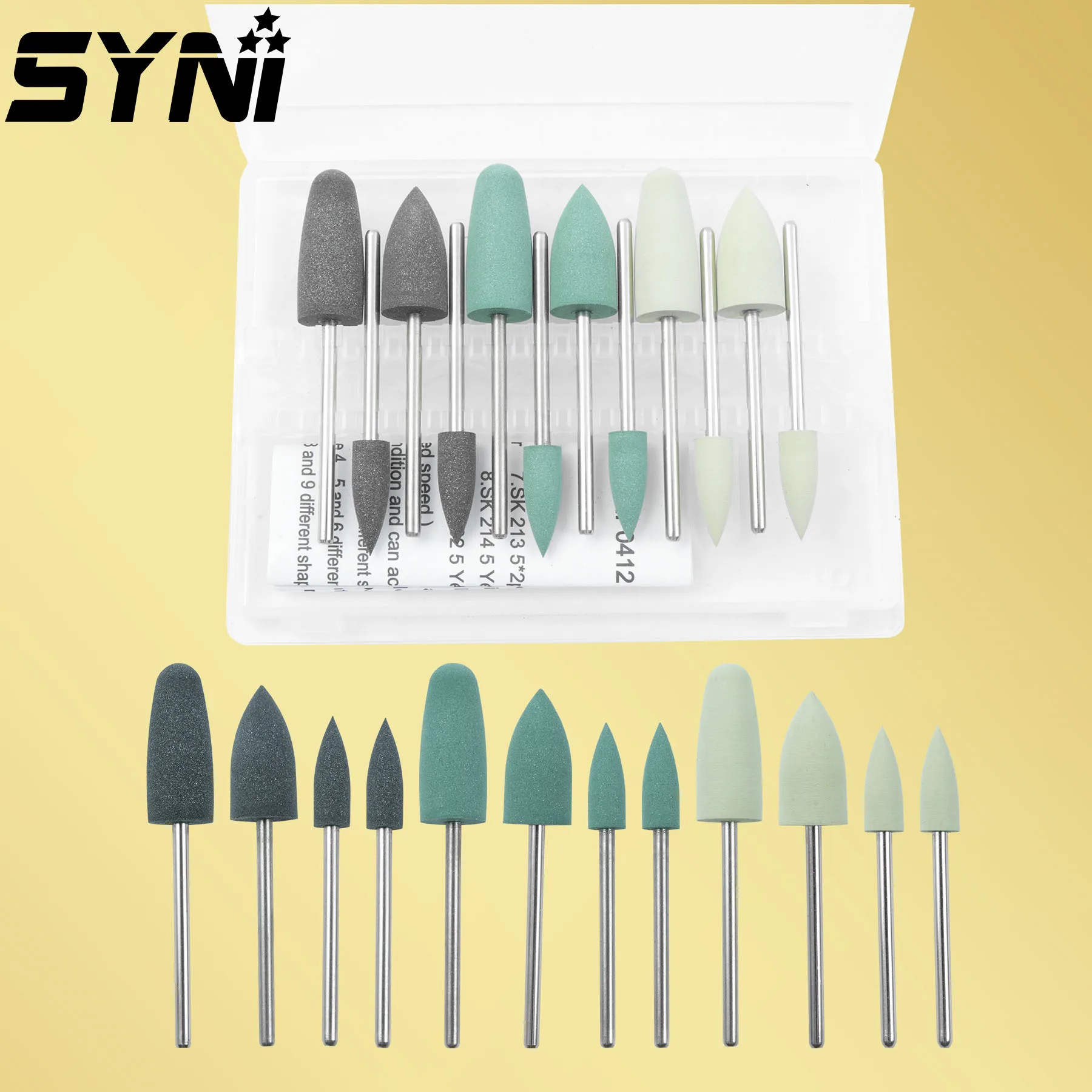 12PCS/Set SYNI Dental Diamond Burs HP0412 Denture Polishing Kits for Low-Speed Handpiece Teeth Whitening Dentist Tools