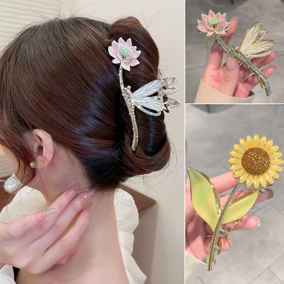 

FANYIN New Metal Sunflower Flower Claw Clip for Women Summer Cute Fruit Large Head Wearing Shark Clip Fashion Hair Accessories