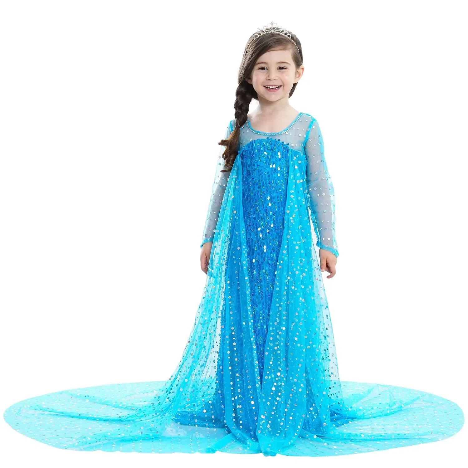 Kinder Elsa Prinzessin Kostüm-Set mit Zubehör, Pailletten-Cosplay-Outfit, Kleidung für kleine Mädchen für Halloween- und Geburtstagsfeiern – Detail 8