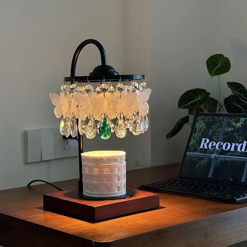 Vintage Butterfly Wax Melter Lamp Crystal Shell Design Dimmable Aromatherapy Light for Bedroom Bedside Decor Unique Birthday
