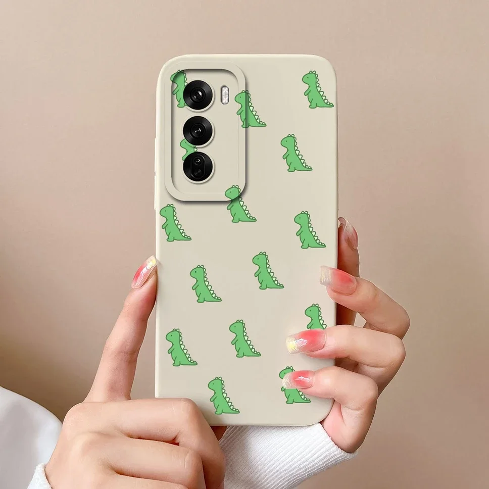 For OPPO Reno12 Pro 5G Case Lovely Dinosaur Liquid Silicone Soft Cases Shockproof Phone Cover For OPPO Reno 12 12Pro Fundas Capa