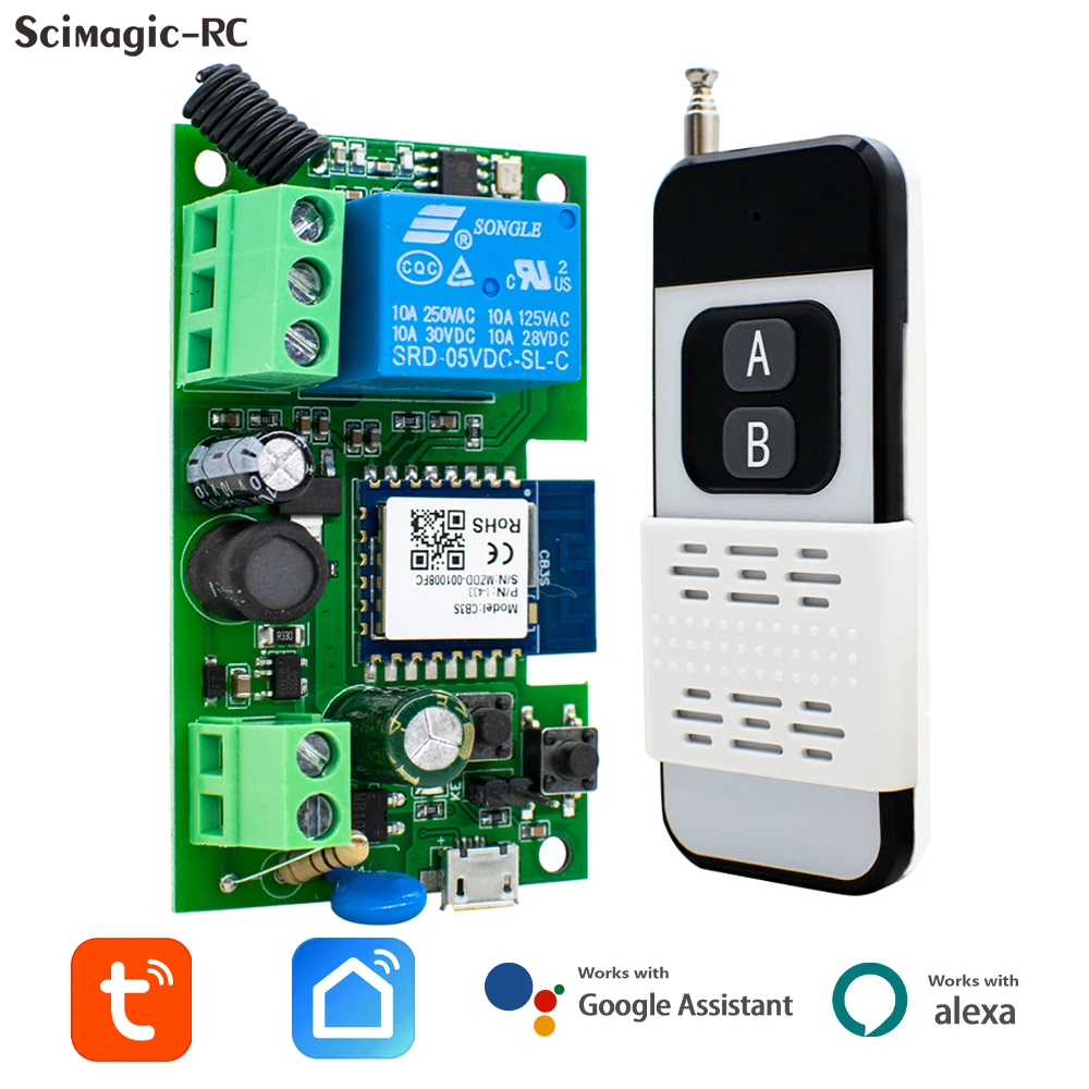 Tuya Smart Switch Ricevitore telecomando Apriporta garage 1CH USB5V 12V 24V 220V Relè Modulo automatico e trasmettitore 433mhz