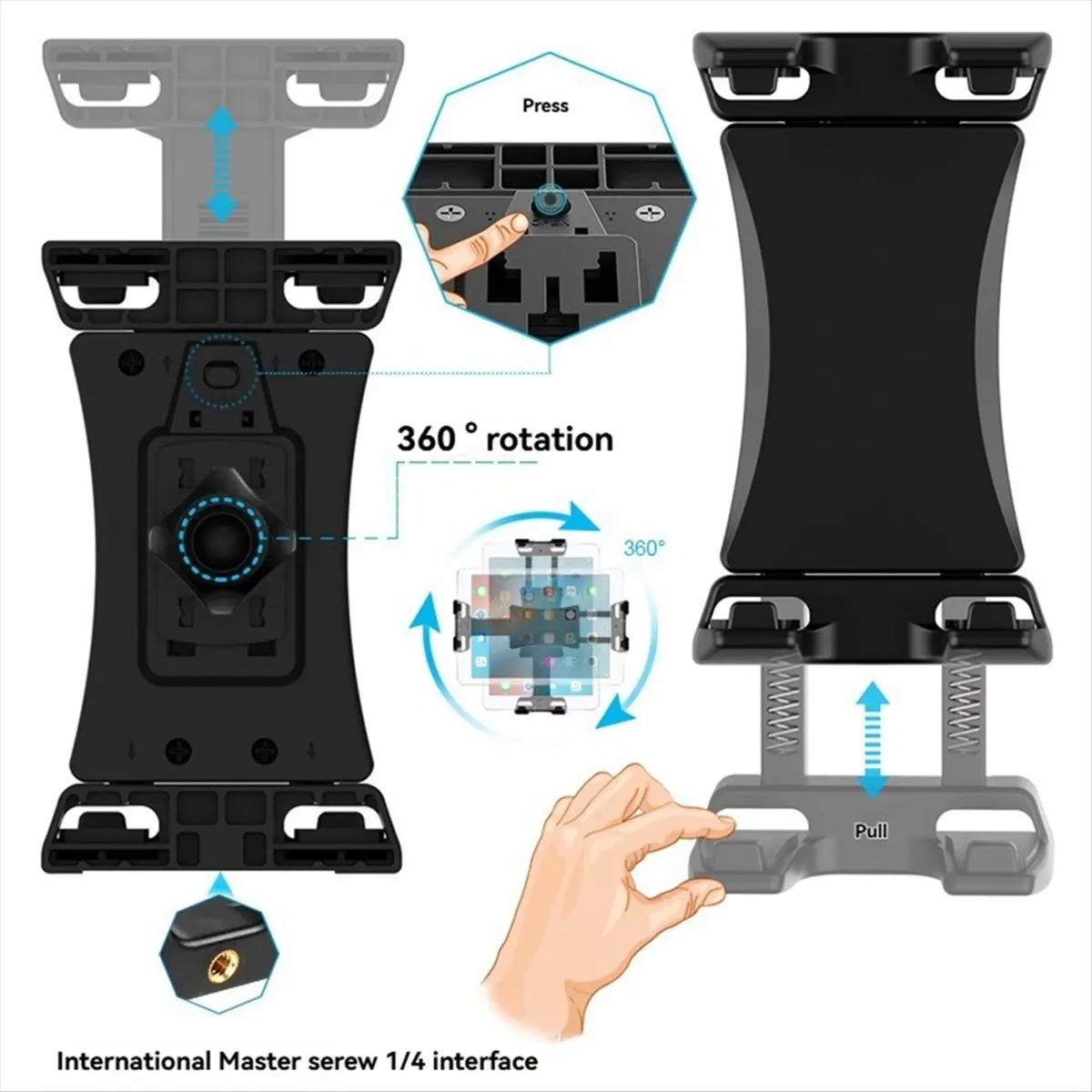 AAAE Universal Tablet Phone Tripod Mount 360°Rotating Stand Holder Clip for Mini Air Pro 12.9 Pad Vlog