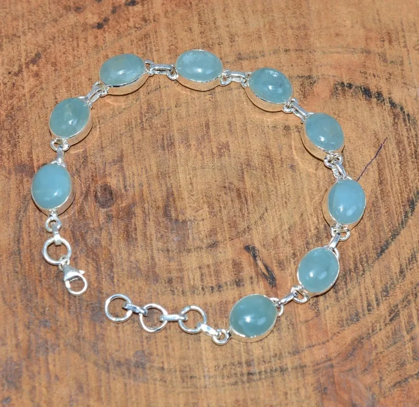 ブルー アクアマリン ブレスレット 925 スターリング シルバーオーバル アクアマリン ブレスレット シルバー ジュエリー