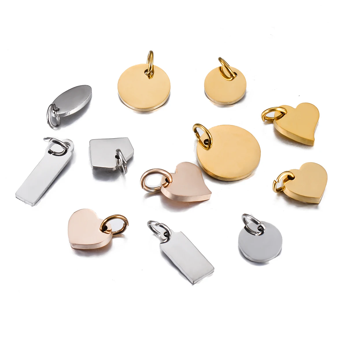 10Pcs Blank Heart Rectangle Round Oval Stainless Steel Mirror Polished Accessories DIY Logo Name Tags Supplies