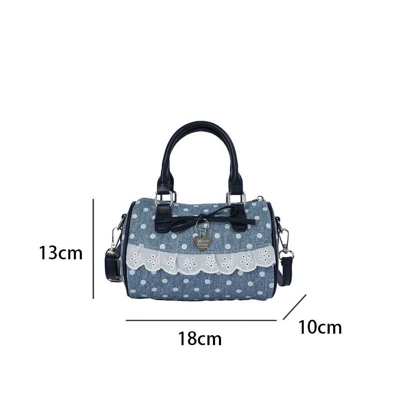 Koreanische Polka Dot Bowknot Patchwork Hobo Umhängetasche, Damenhandtasche, vielseitige, leichte, kleine quadratische Tragetasche für den Arbeitsweg – Detail 1