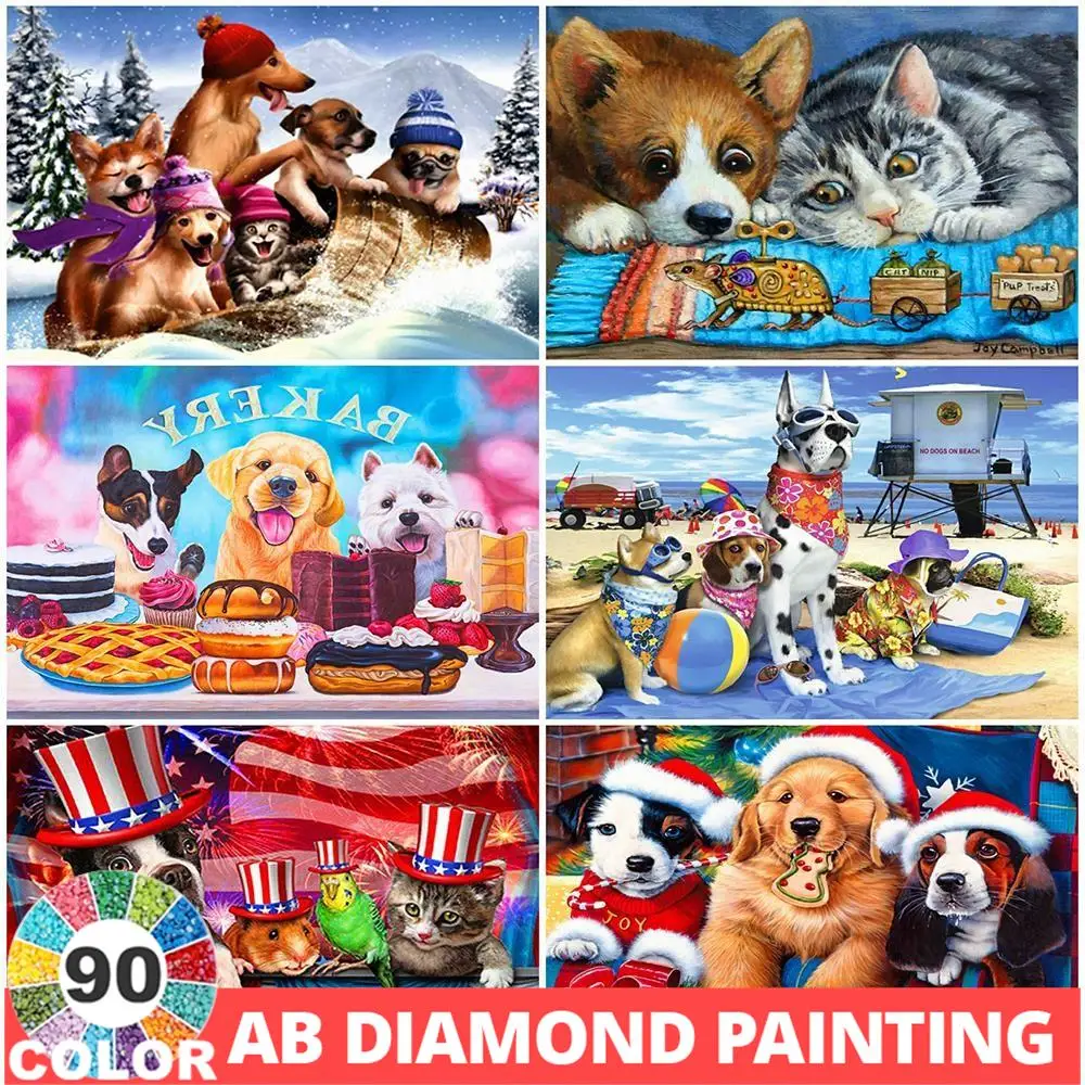 AB 90 Colors Diamond Painting 5D DIY Animal Embroidery Dog Picture Of Cartoons Needlework Decor Full Drill Wall Stickers Kit