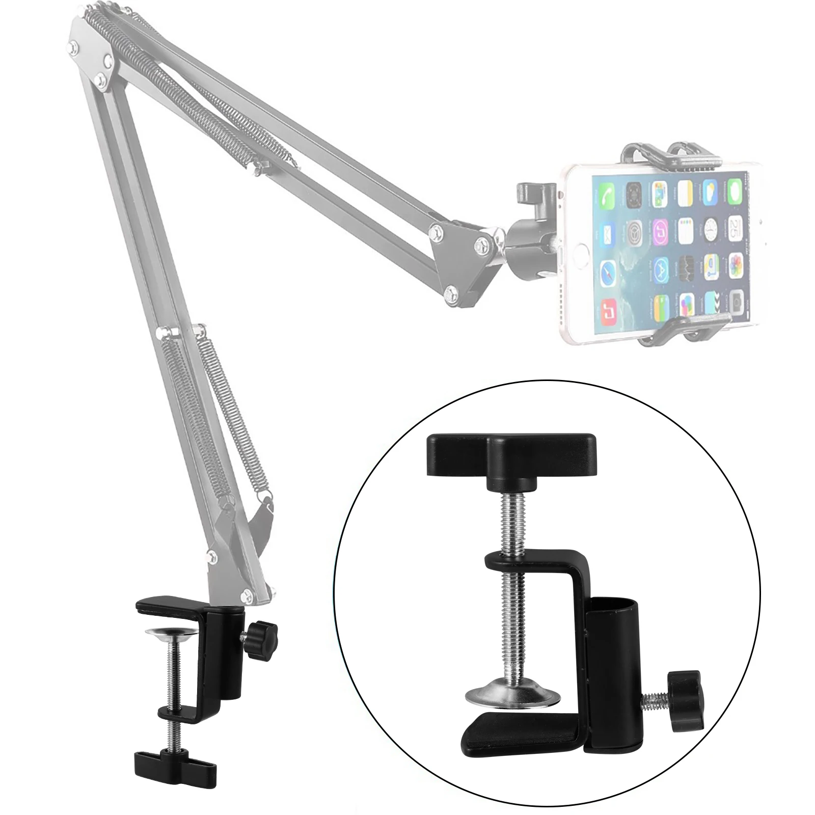 

2pcs Adjustable Metal Base Microphone Stand Holder C-Shaped Table Mounting Clamp Clip for School Public Events Heavy Duty Desk