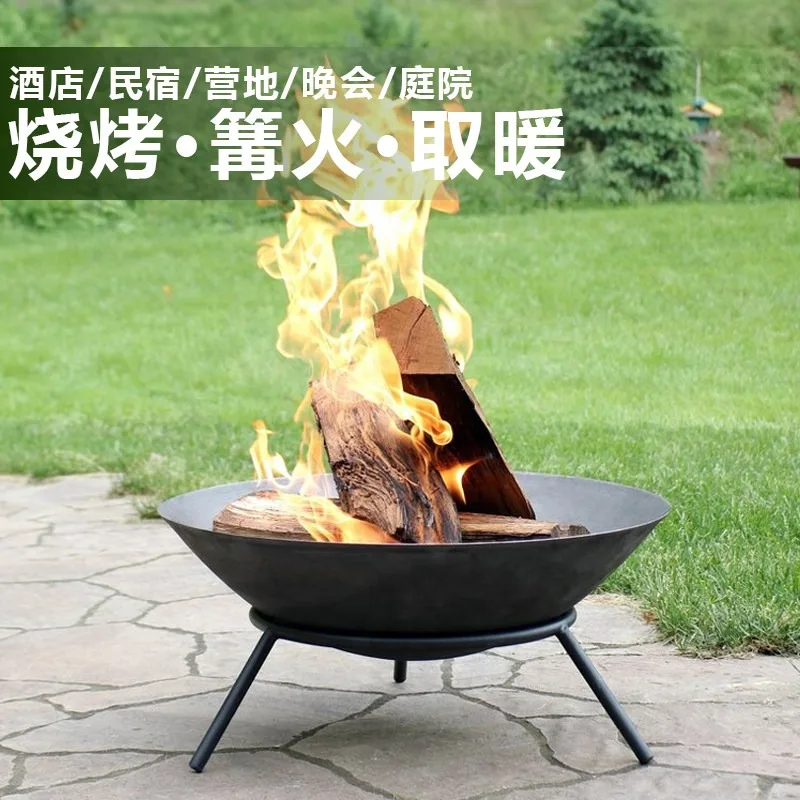 Large Cast Iron Firepit for Garden, Modern Fire Pit Outdoor Fireplace Patio Terrace Camping 60cm