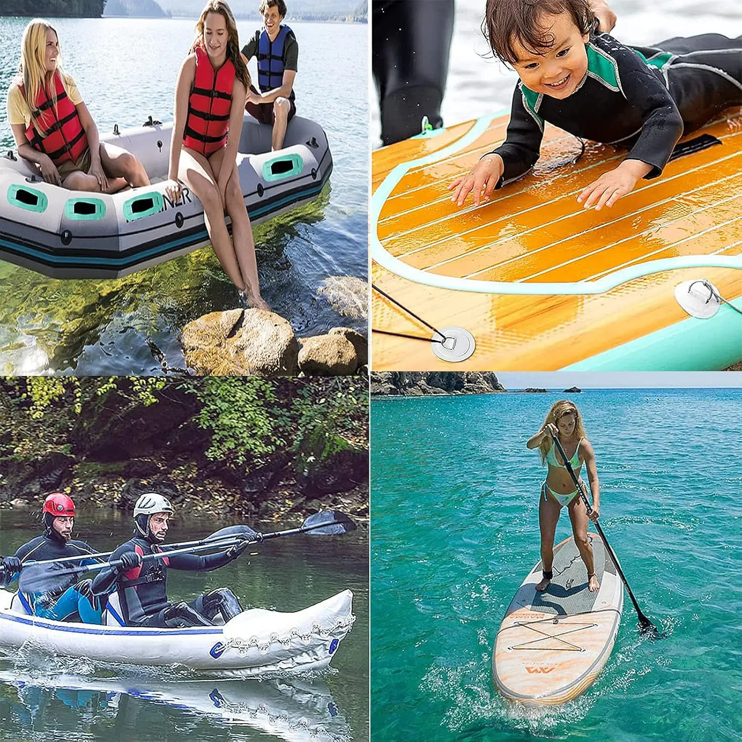 SUP Paddle Clip & D-Ring Pad Kit - 2 Paddle Holders + 4 D-Ring Pads, No-Drill Self-Adhesive Mounts for Kayak, Canoe, Boat