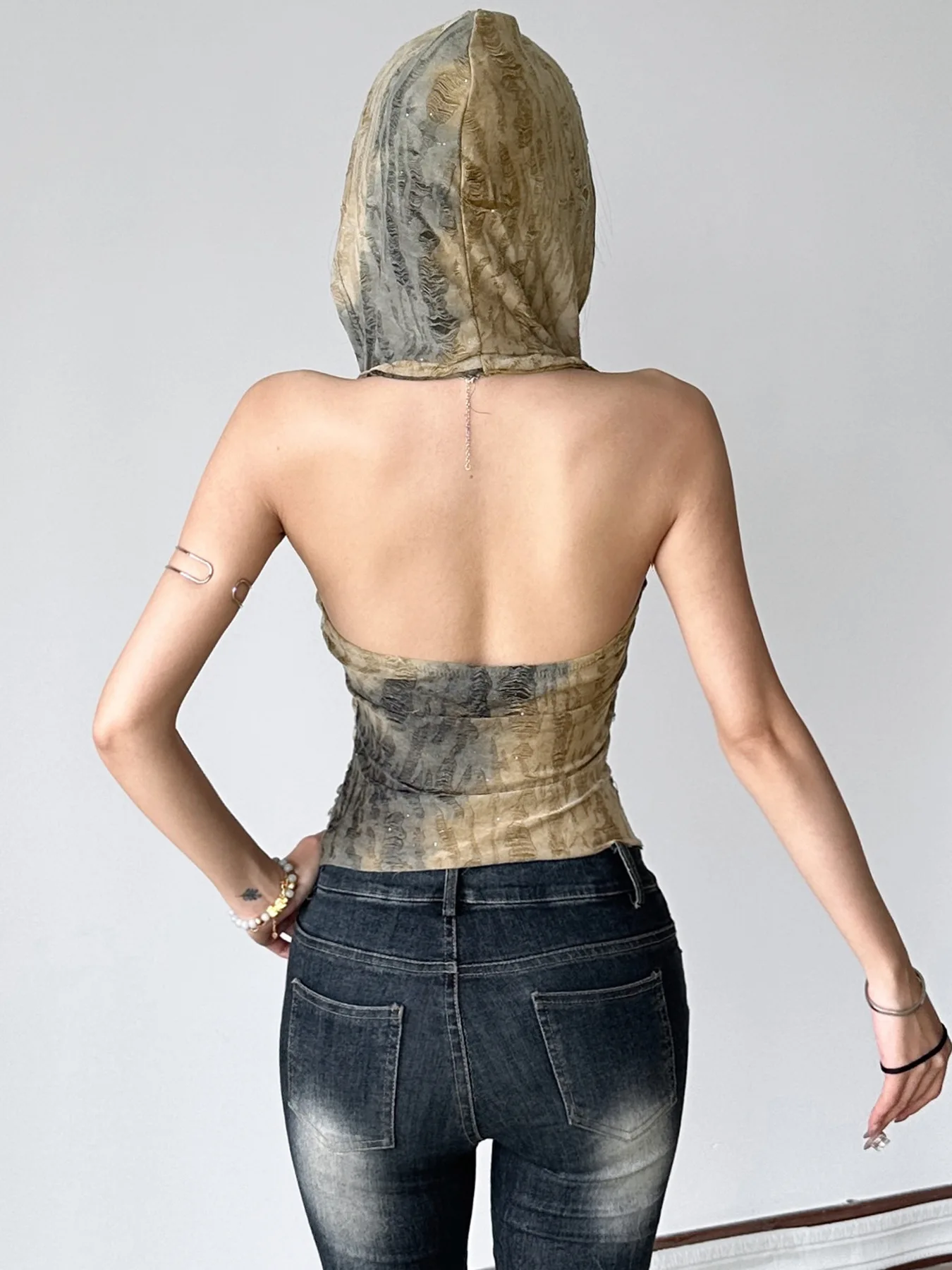 Camisola Gótica para Mujer, Estampado Artístico Abstracto, Modal, Corte Holgado, Multicolor, Creativa, Artística, Expresiva, Única, Individual, Acanalada