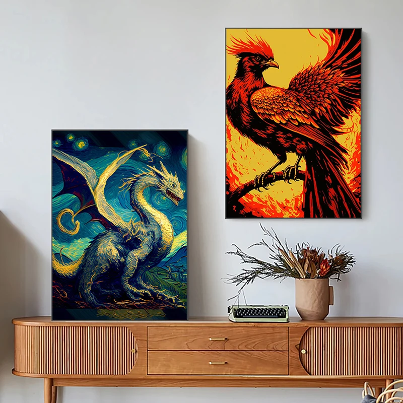 Medusa Loch Ness Monster Phoenix Poster Print Canvas Painting Mythical and Fantasy Wall Art Picture Living Room Home Decor Gift