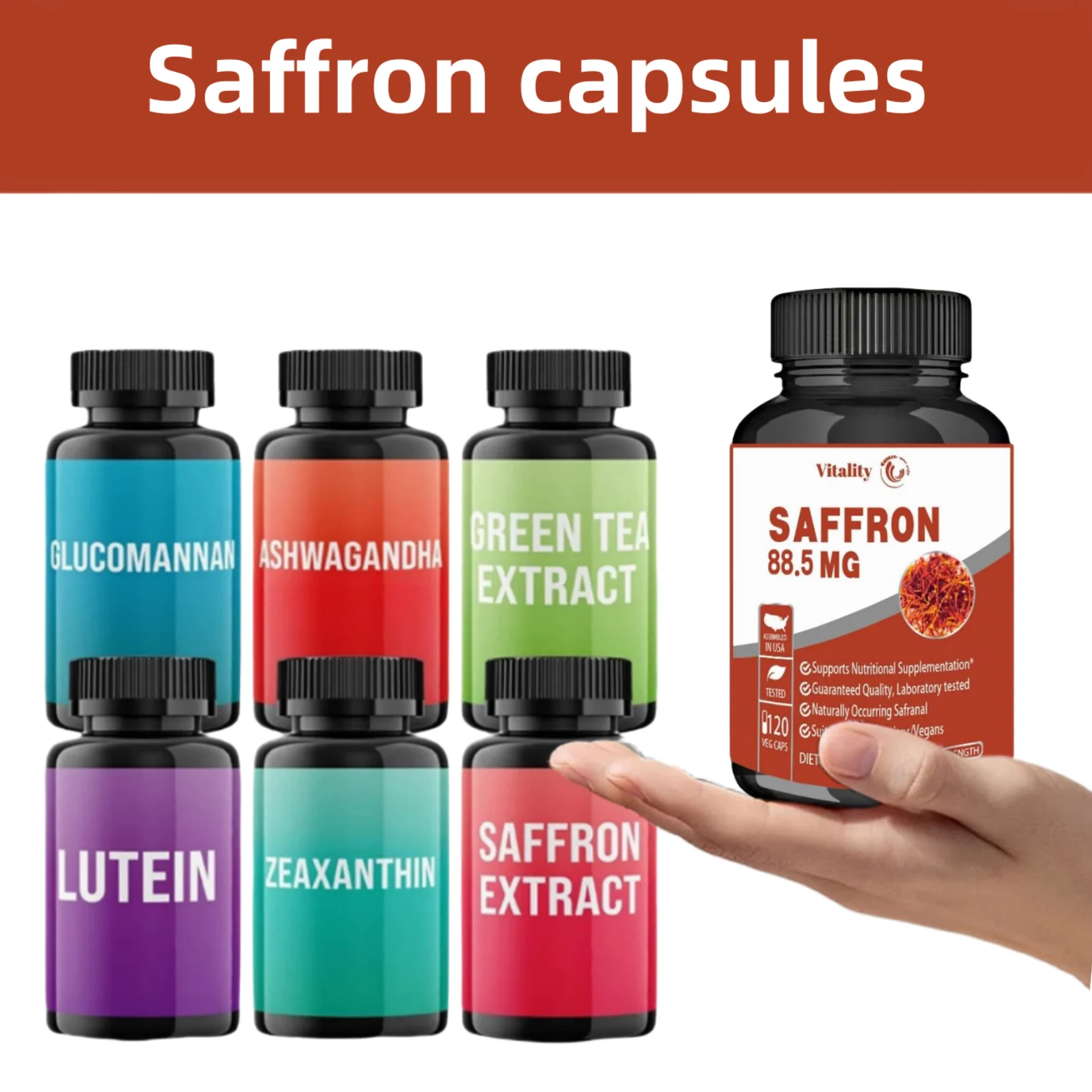 Suplemento Natural Saffron, Extrato Puro de Açafrão, Saúde Ocular, Foco, Visão, Suporte Energético, Feito nos EUA, 88,5 mg