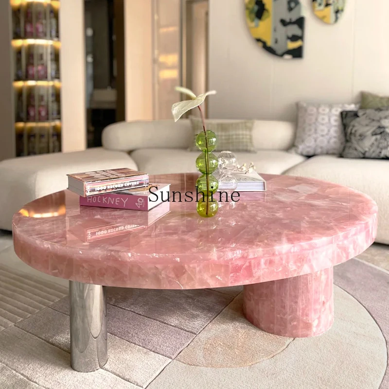 Italian pink crystal marble coffee table living room home luxury round coffee table natural