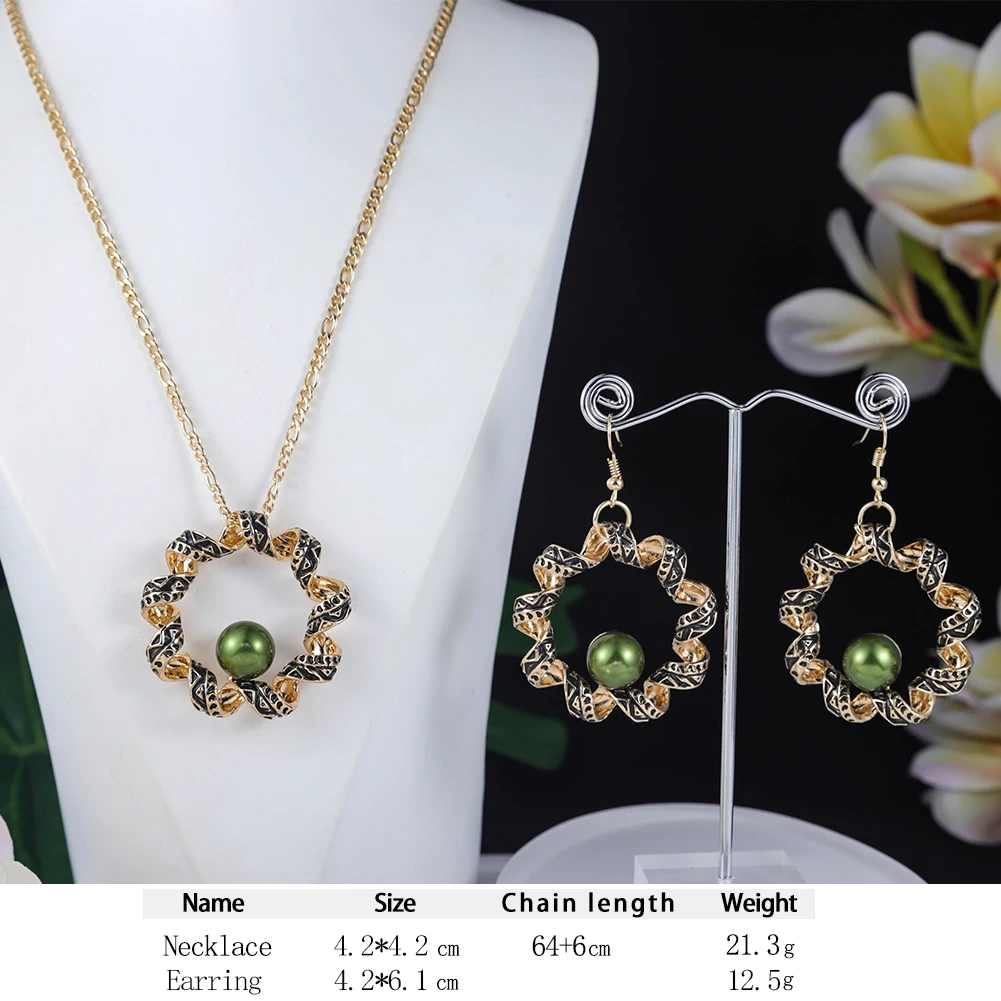 Hawaiian Designer Jewelry Sets Wholesale Gold Plated Geometric Women's Big Earrings Sets Geometric Pendant Necklace for Women