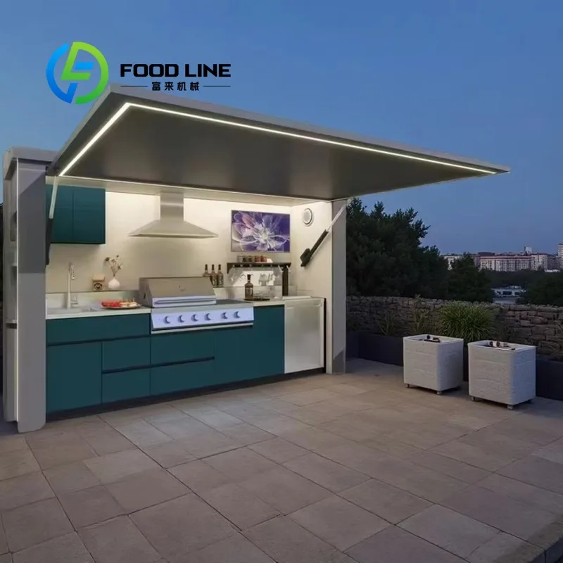 Customized Modular Weatherproof Enclosed Shelter with Outdoor Kitchen Pavilion Featuring a Barbecue and Sink