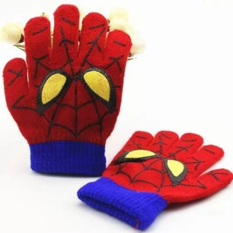 Marvel Spider Man Knitted Hat Gloves Cartoon Cute Children Autumn Winter Warm Set Outdoor Skating Play Snow Beanie Scarf Gift