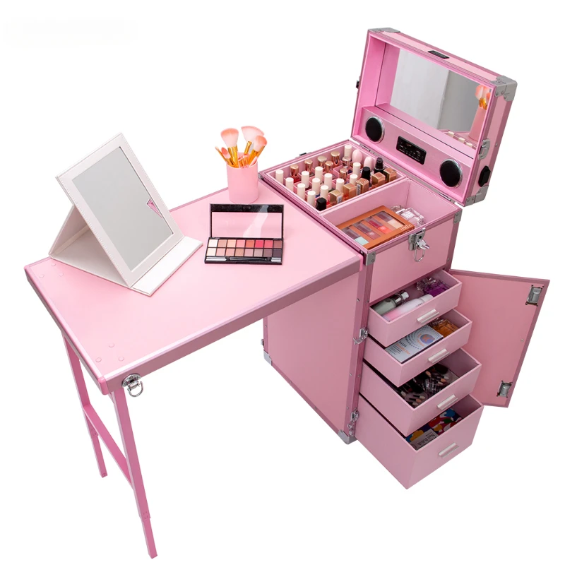 Best selling aluminum Cosmetic Trolley case multifunction rolling nail polish organizer case  customized  nail manicure table