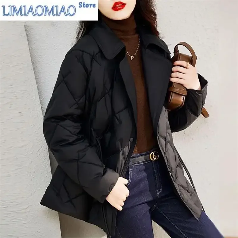 New Suit Collar Light Thin Down Cotton Jacket Women's Short Fitting Popular Fashion Quilted Winter Jacker Padded Cotton