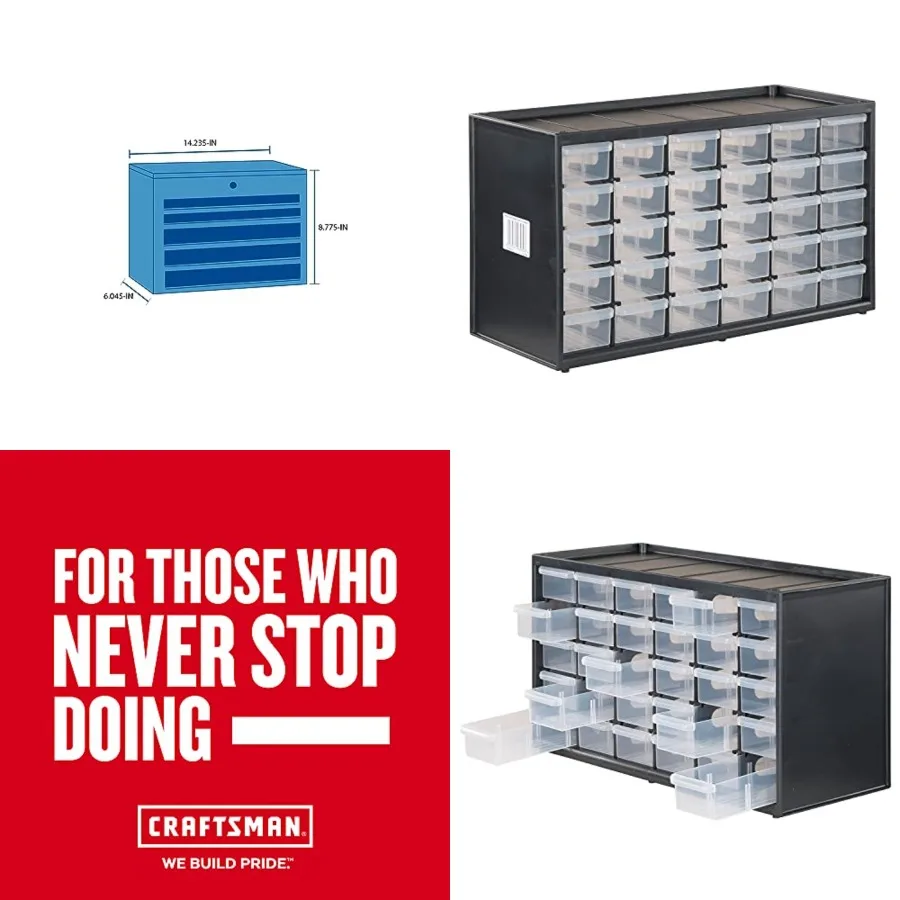 

Органайзер для хранения с 30 маленькими ящиками, модульная система хранения, легко складывающаяся, CMST40730, пластик, черный, белый