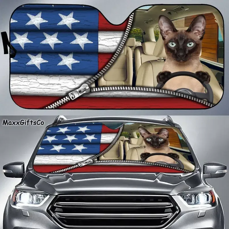 Siamese cat Car Sun Shade, Siamese cat Windshield, Cats Family Sunshade, Cat Car Accessories, Car Decoration, Gift For Dad, Mom