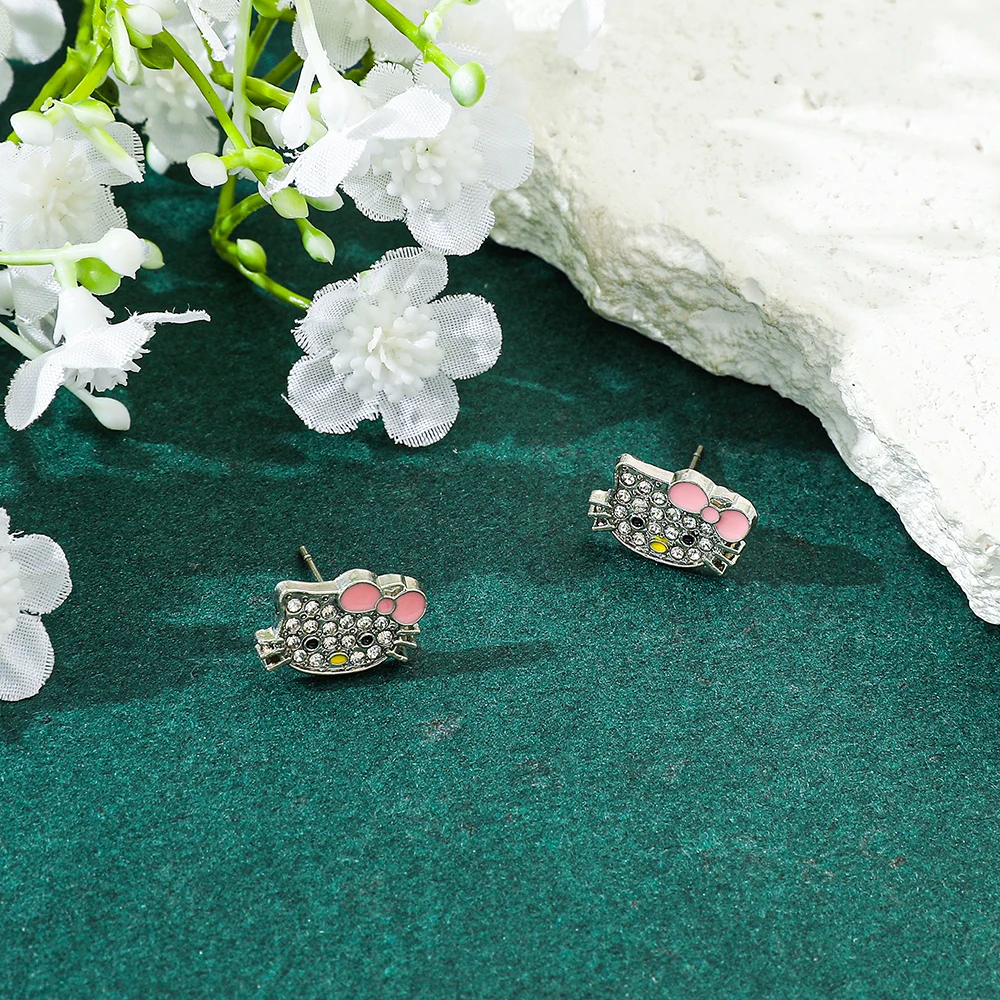 Sanrio Hello Kitty Cartoon Earrings Sweet Girl Rhinestone Earrings Gift for Your Favourite Person image 5