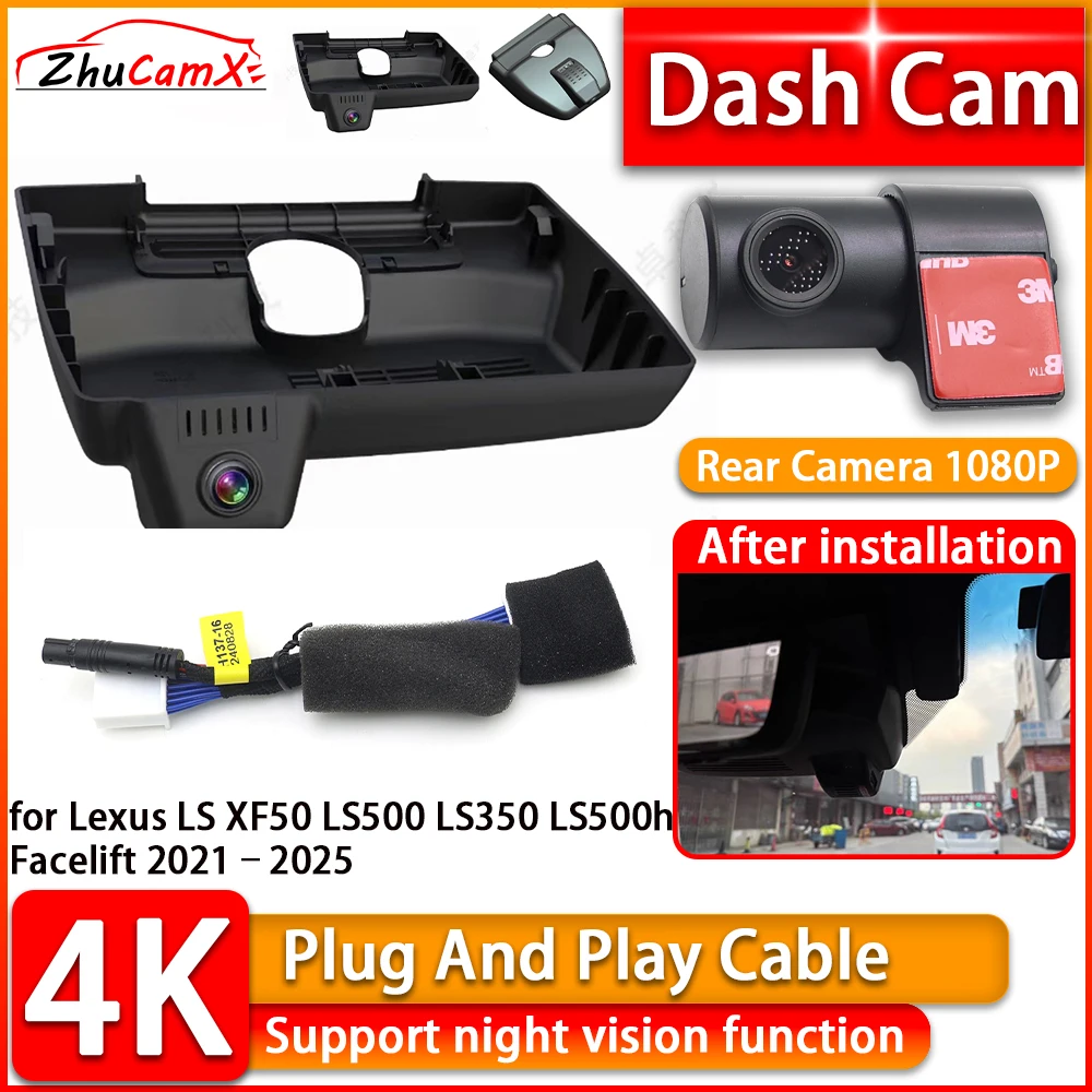 Wiifi 4K Dash Cam for Lexus LS XF50 LS500 LS350 LS500h Facelift 2021–2025 DVR Front Rear Car Camera Plug and Play Video Recorder