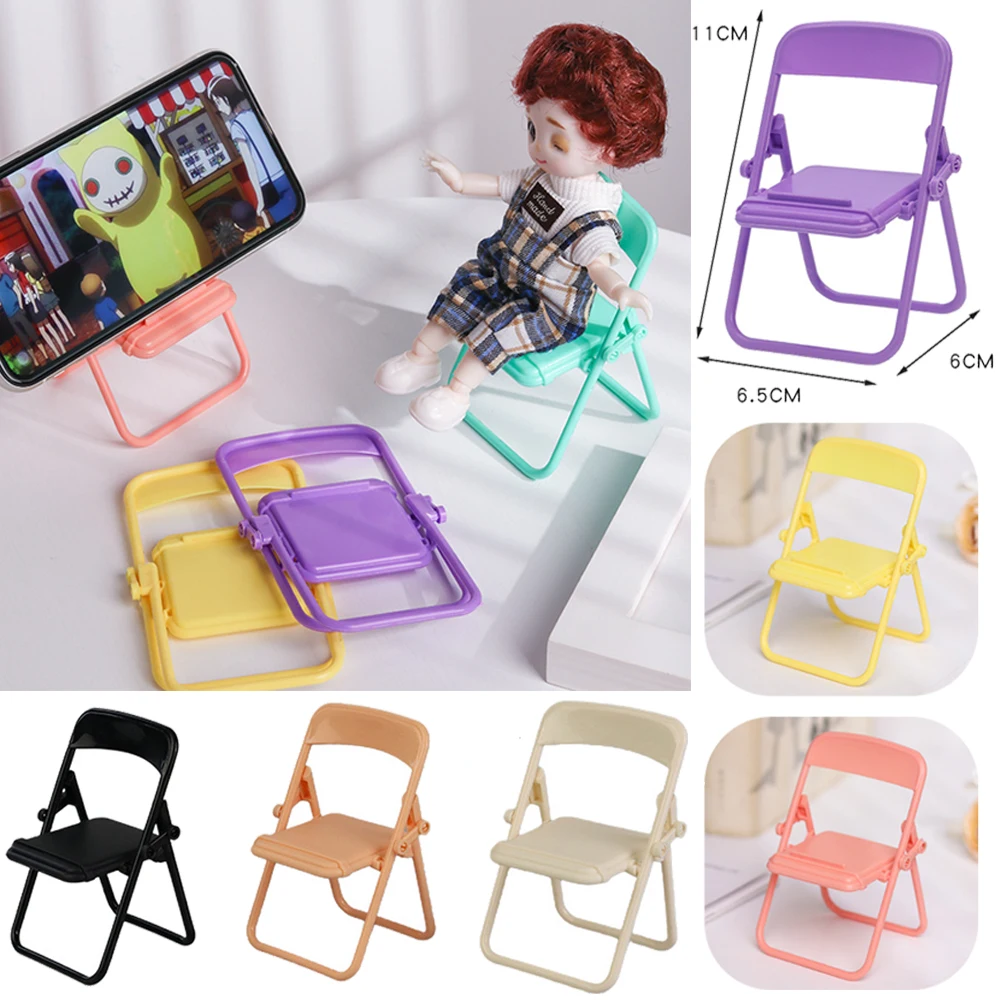 1/12 Doll House Accessories, Miniature Color Folding Chair 16Cm Doll Stool, Toy&Phone Holder，Children's Play House Toys Gift