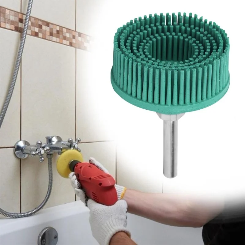 2 Inch Bristle Disc Emery Rubber Abrasive Brush Polishing Grinding Wheel For Burr Rust RemovalGreen