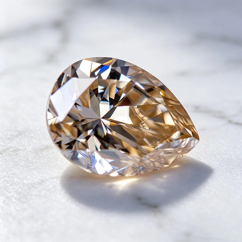 Moissanit-Stein in Birnenform, Natürlicher Champagner-Edelstein für Schmuckherstellung, Besteht Diamanttester mit Zertifikat – Detail 4