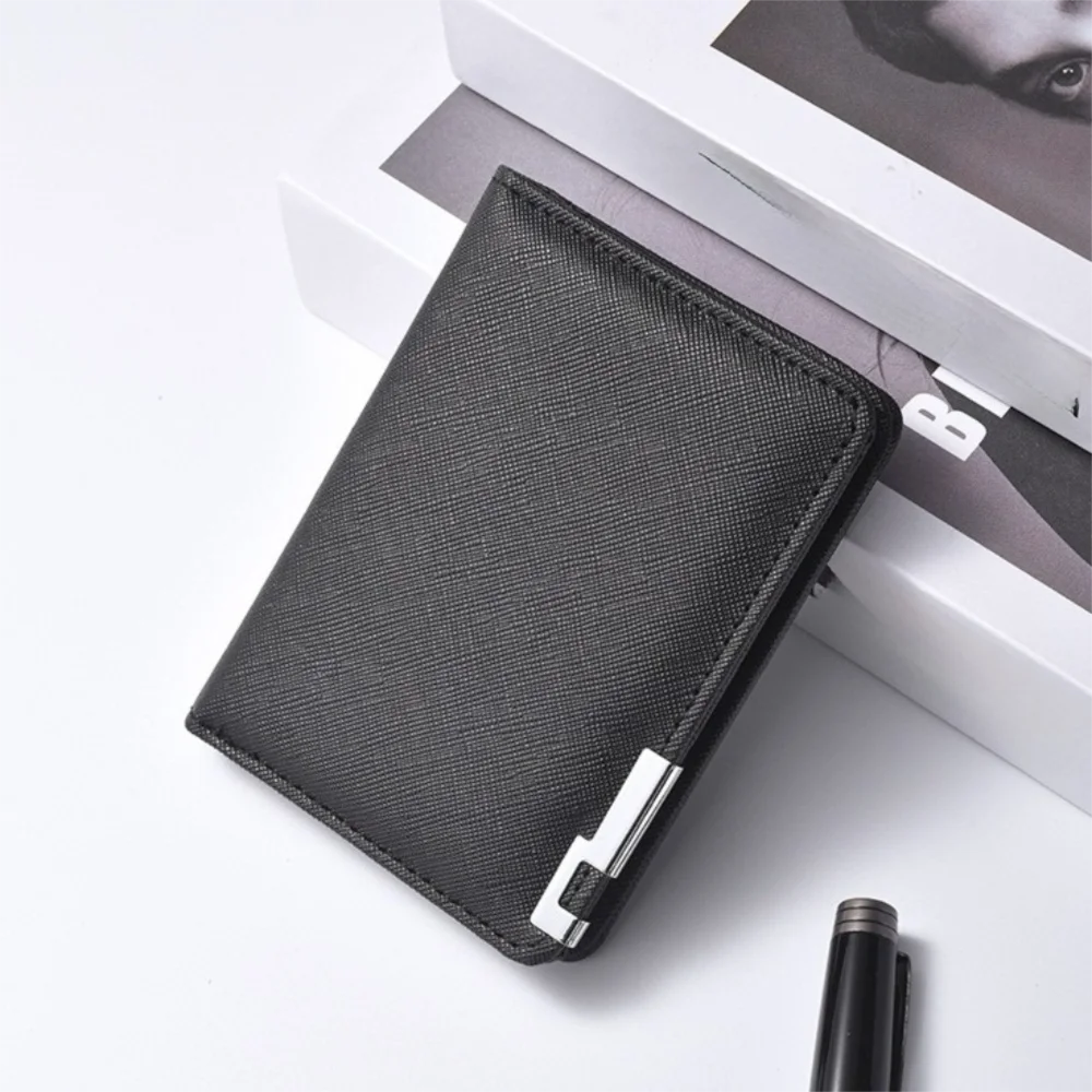 กระเป๋าสตางค์ผู้ชายแบบสั้น หนัง PU แฟชั่น พับได้ บางเฉียบ ใส่เหรียญ ใส่บัตร ใส่เงินสด สำหรับช้อปปิ้ง