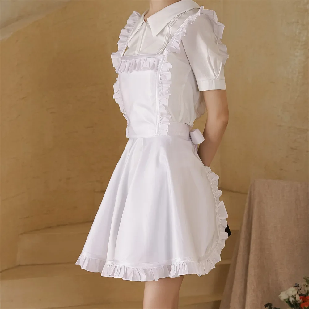 Aprons White Household Kitchen Waterproof Oil Proof Ruffle Edge Strap Overlapping Work Clothes Antifouling Simple Soild