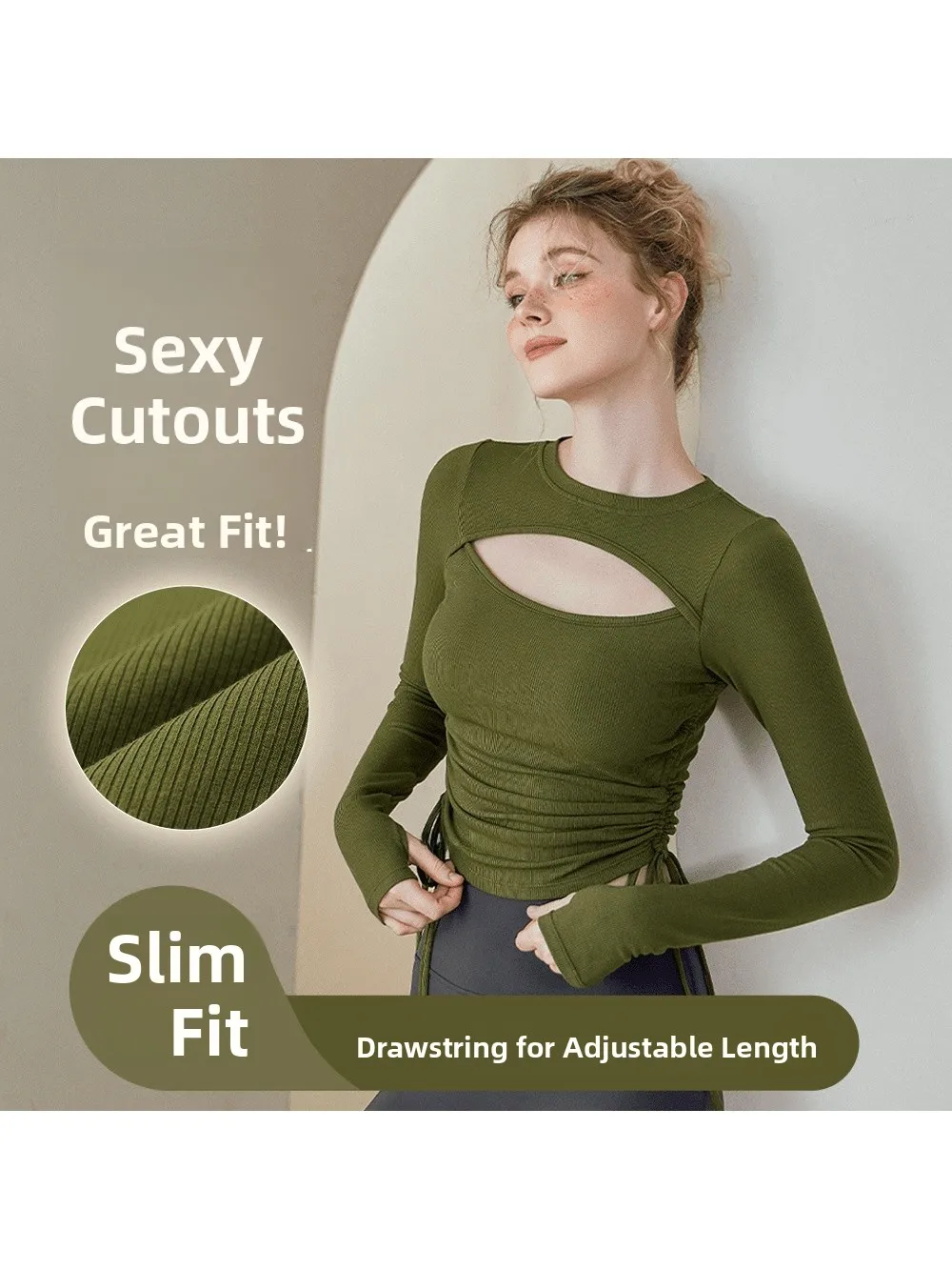 

Женская одежда для йоги: вязаная футболка с вырезами, дышащая, облегающая, с длинным рукавом, спортивный топ Meveen