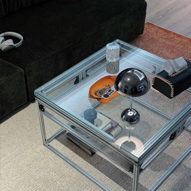 

Aluminum profile coffee table Nordic creative tempered glass coffee sofa side low storage table