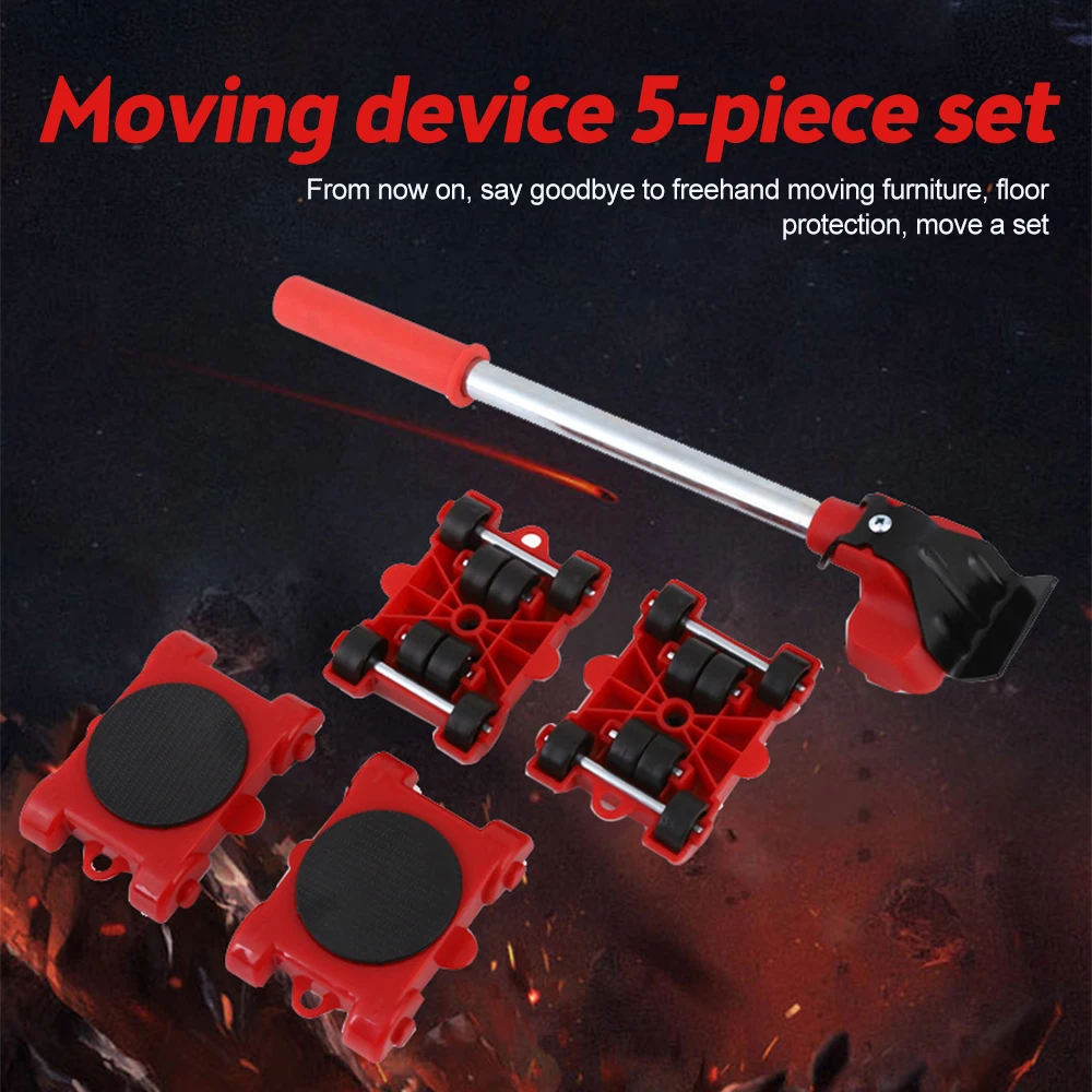 5Pcs Set Furniture Mover Set Furniture Mover Tool Transport Lifter Heavy Stuffs Moving Wheel Roller Bar Hand Tools