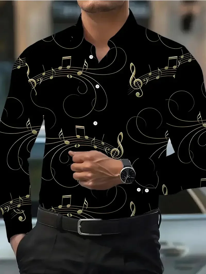 

Men's 3D Music Printed Pattern Shirt Long Sleeve Simple Business Shirt Flap-up Clothing Casual Comfort Street Fashion Designer