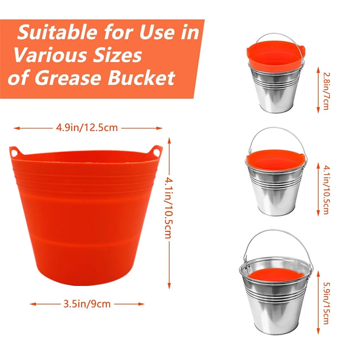 2Pcs Reuasble Silicone Grease Bucket Liners Compatible for Traeger/Pit Boss /Oklahoma Joe' /Green Mountain Grill Orange