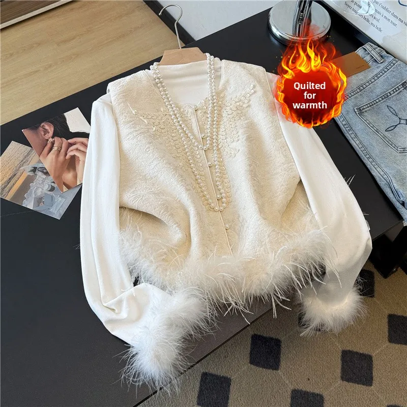 

Новый китайский вышитый декоративный хлопковый теплый жилет со страусиными перьями, улучшенный костюм Тан, топ с подушечками