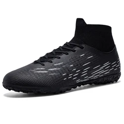 Soccer Shoes for Men Sport Long Spike High Top Male Training Ankle Boot Black Green Man Teenagers Football Sneakers