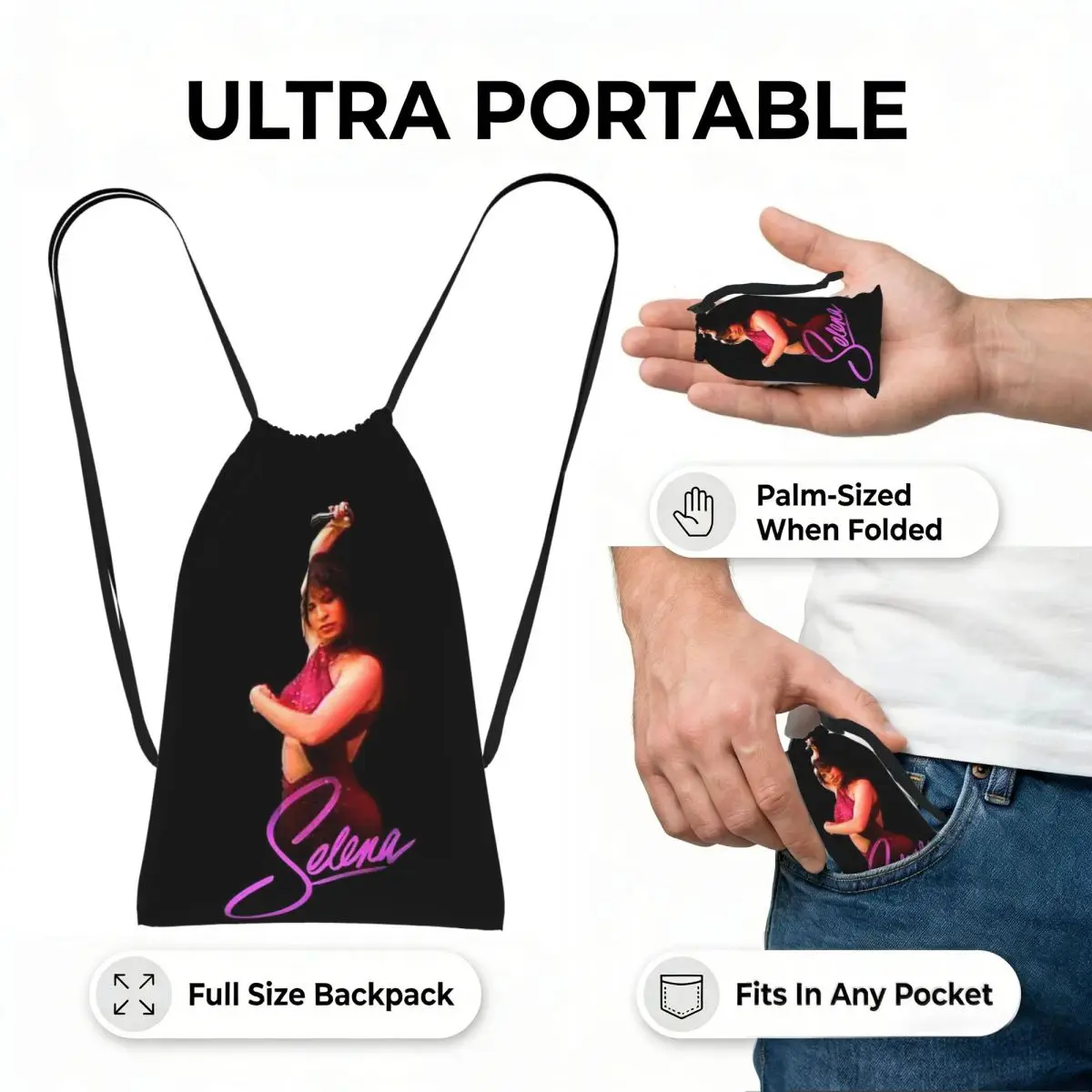 Popular Selena Quintanilla Singer Drawstring Backpack hiking cycling Bag Lightweight Foldable Storage Drawstring Bag Men Women