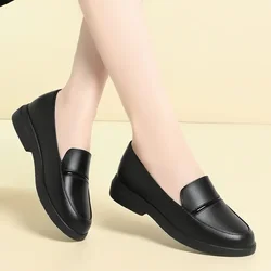 3cm Breathable Comfortable Shallow Mouth Soft Leather Loafers Women Shoes Flats 2025 Casual Flat Square Heels Shoes Office Mom